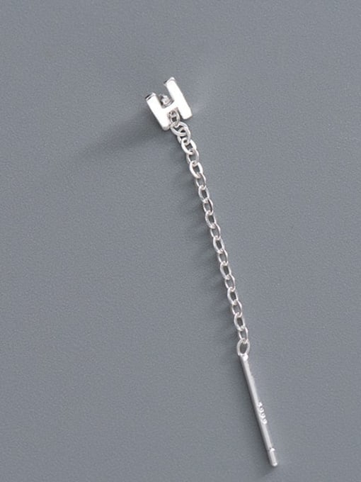 ES2180 [Single H Letter] 925 Sterling Silver Tassel Minimalist Threader Earring
